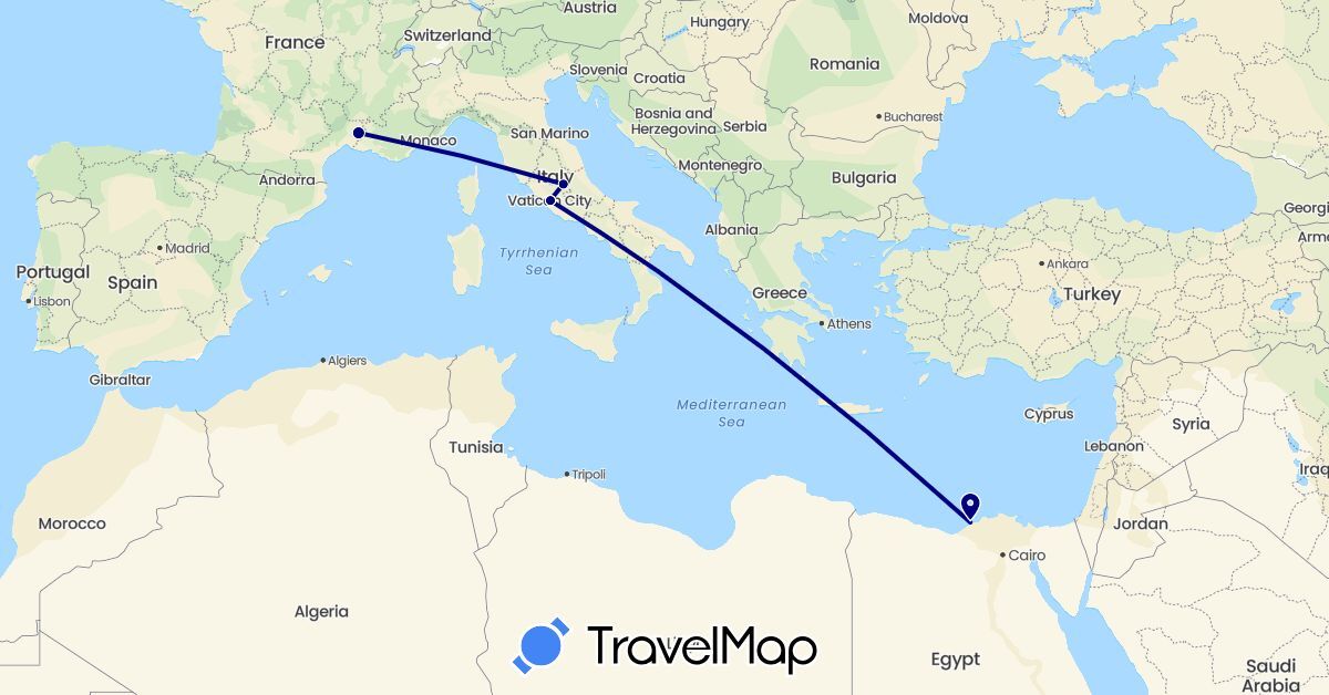 TravelMap itinerary: driving in Egypt, France, Italy (Africa, Europe)